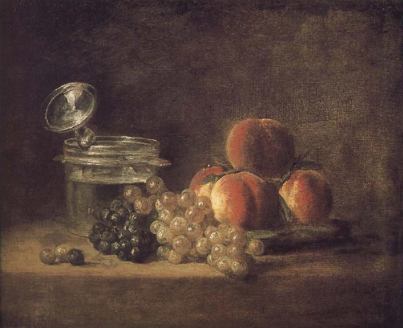 Jean Baptiste Simeon Chardin Cold peach fruit baskets with wine grapes oil painting picture